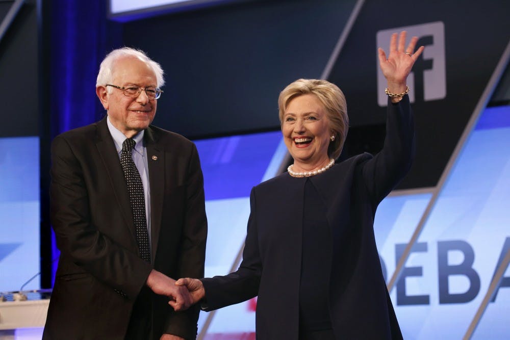 Hillary Clinton and Bernie Sanders face off in a debate moderated by Univision and the Washington Post at Miami-Dade College Kendall Campus on Wednesday, March 9, 2016, in Miami. (Carolyn Cole/Los Angeles Times/TNS)