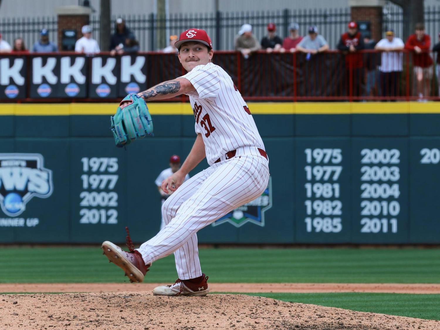 Junior pitcher Chris Veach winds up a pitch during South Carolina's victory over Vanderbilt on March 23, 2024. Veach has a 3.86 earnd run average so far in the 2024 season.