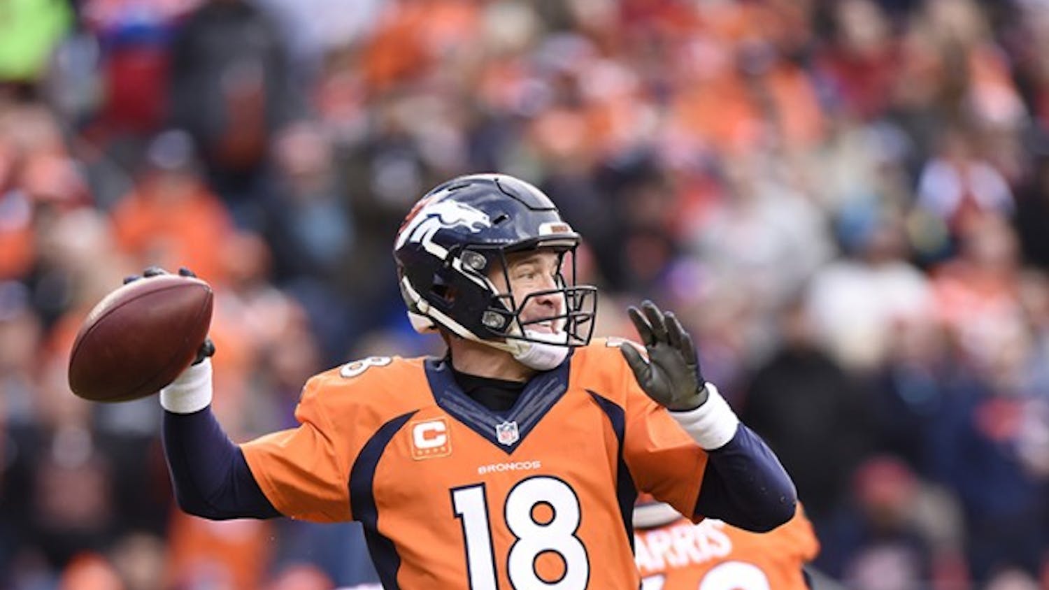 Broncos quarterback Peyton Manning throws during the fourth quarter of the AFC Championship game on Sunday, Jan. 24, 2016, at Sports Authority Field at Mile High in Denver. (Mark Reis/Colorado Springs Gazette/TNS)