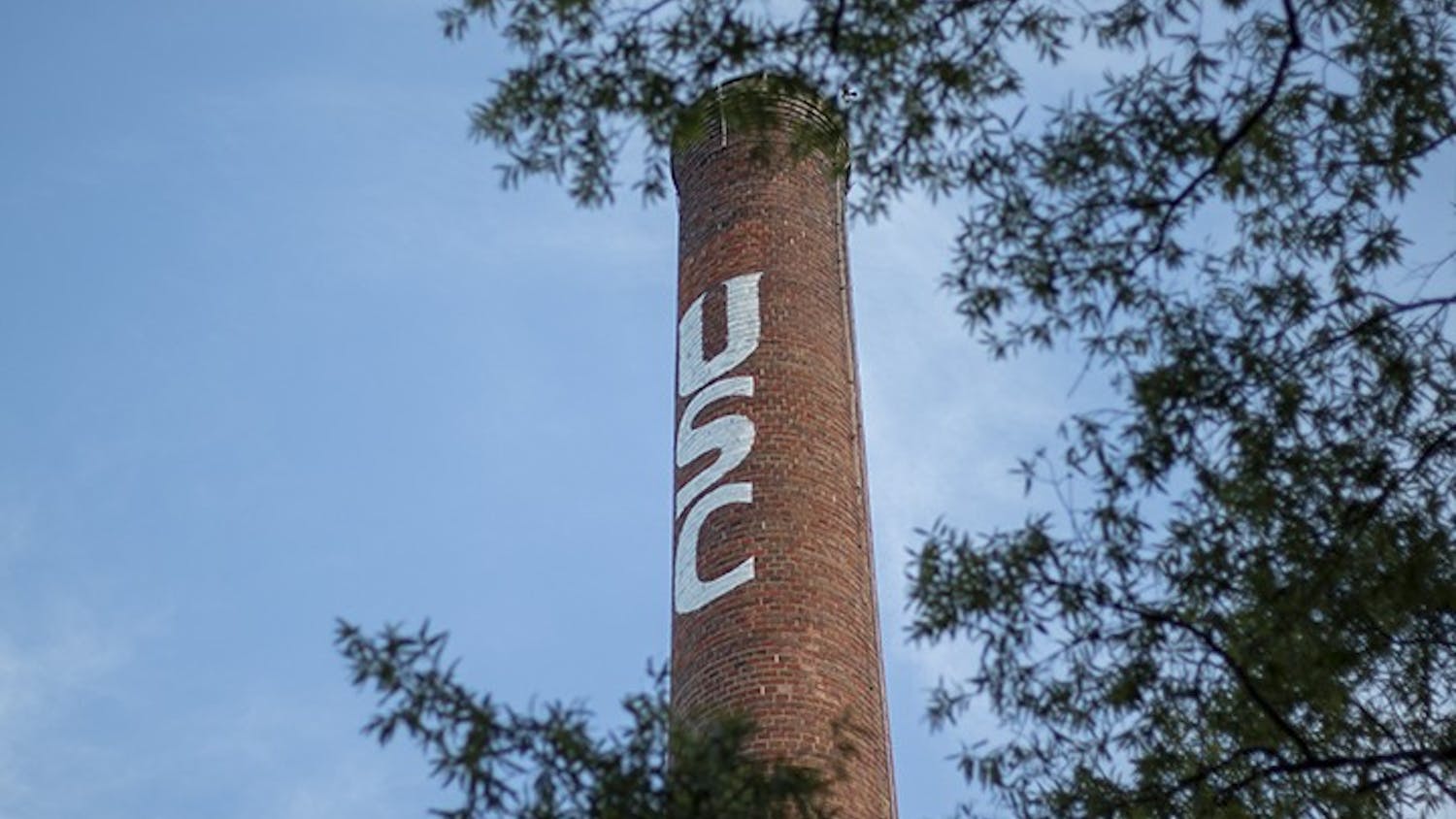 The USC smokestack located next to the Horseshoe is a notable landmark on the university’s campus.