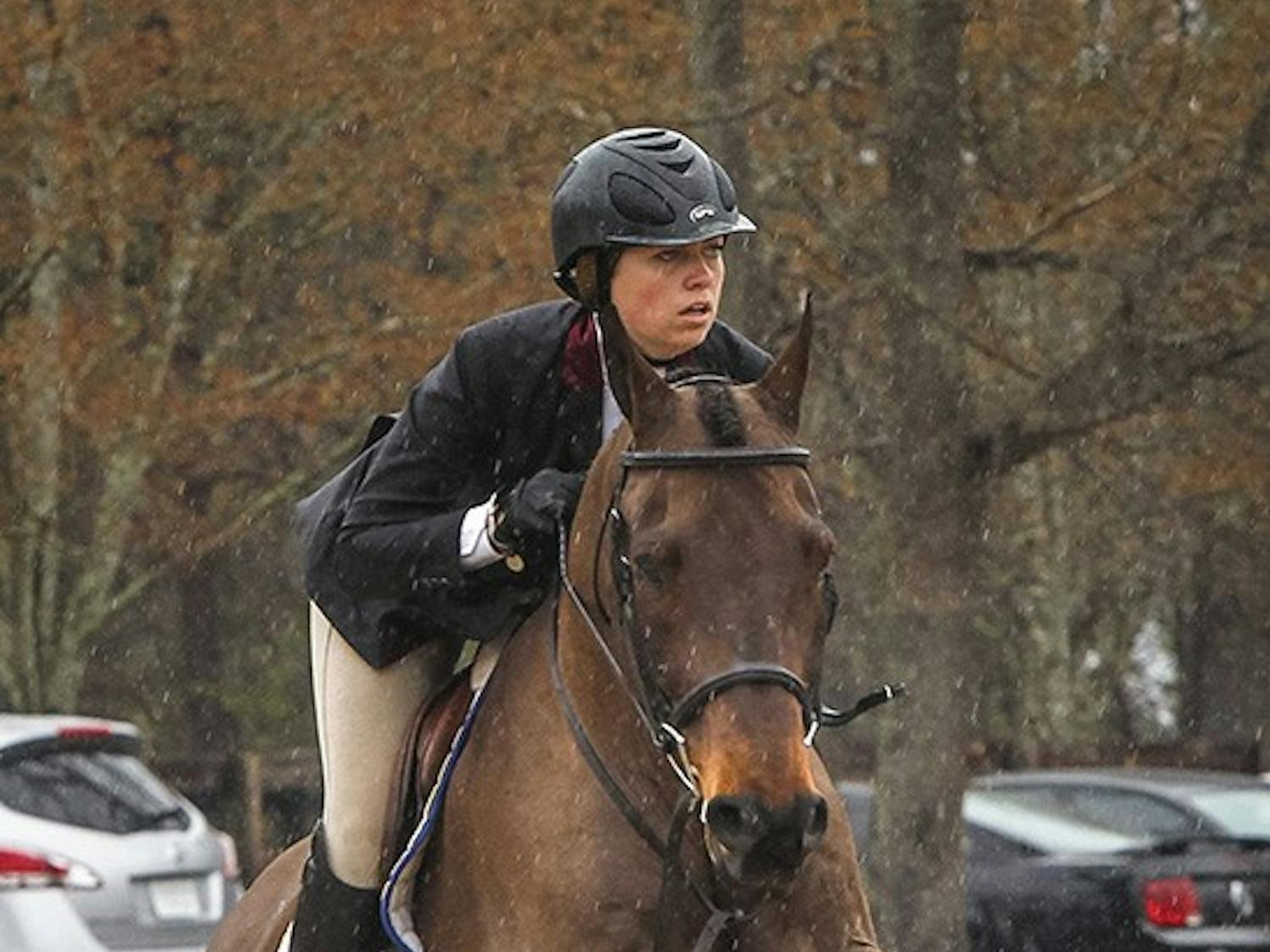 South Carolina's Katherine Schmidt competes on Tony in the Equitation Over Fences competition against Texas A&M in Blythewood, S.C., Friday, March 28, 2014. (Tim Dominick/The State/MCT)