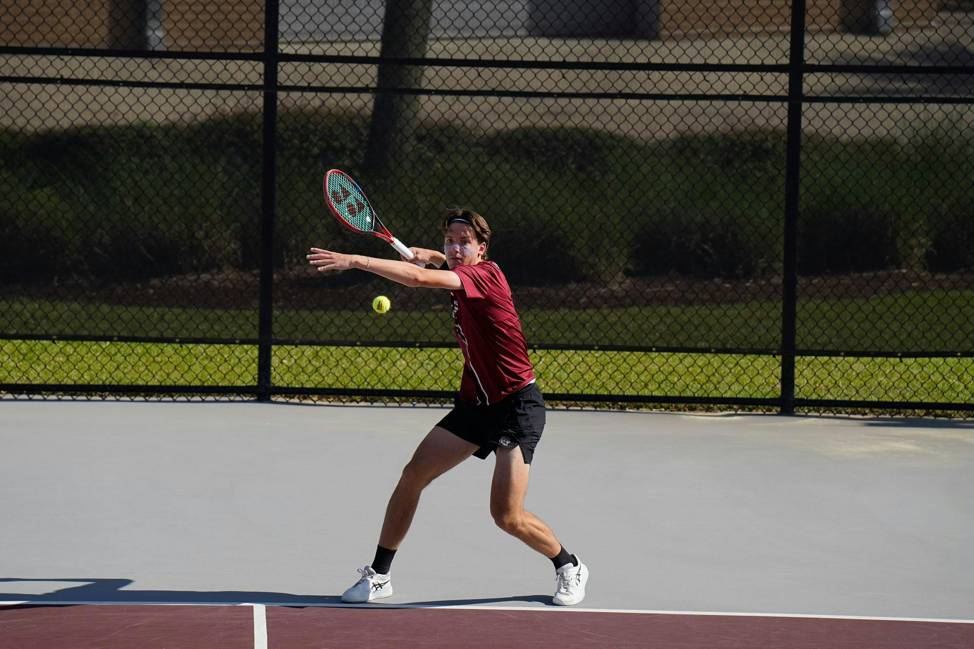 Sophomore Max Stenzer winds up to return a hit in his doubles matchup with junior Sean Daryabeigi against Vanderbilt at the Carolina Tennis Center on Apr. 4, 2026. The Gamecocks won the matchup 4-1.