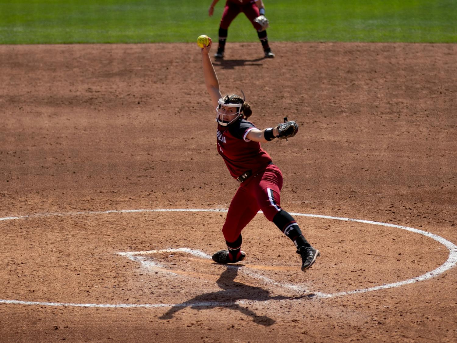 Junior pitcher Bailey Betenbaugh throws a pitch at Beckham Field on Saturday Feb. 26, 2022. South Carolina lost to Virginia Tech 5-3.