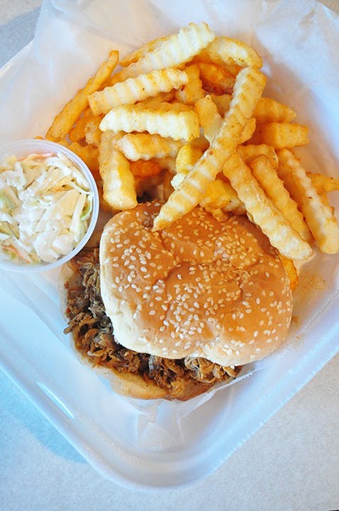 Sandwich plate with slaw and fries
