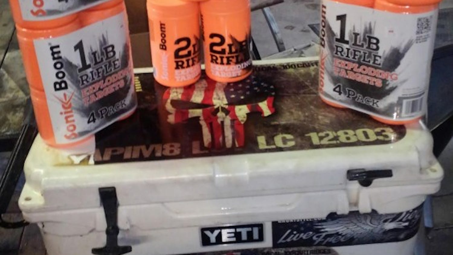 A before image of Bryan Atkinson's YETI cooler in south Carolina. Atkinson filled his cooler with explosives, placed it in a field, then shot it with his AR-15 rifle. The huge explosion was captured on video. (Bryan Atkinson)