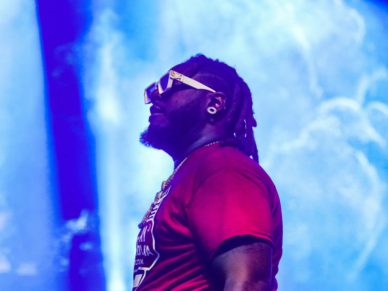 T-Pain performing at Cockstock on Oct. 21, 2022. He performed hits like “Bartender” to the sold out crowd at Colonial Life Arena.&nbsp;