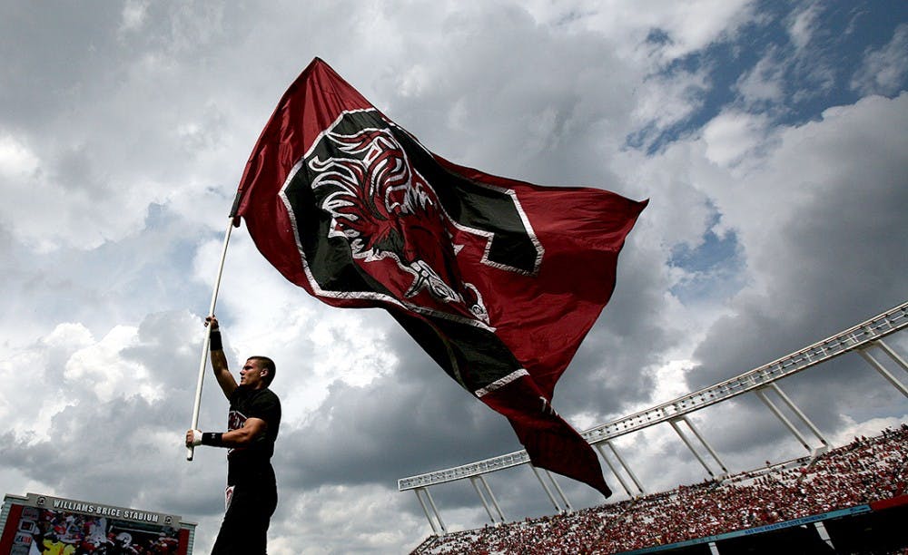 The University of South Carolina flag flies high after the Gamecocks scored against East Carolina in the third quarter at William-Brice Stadium in Columbia, South Carolina, Saturday, September 8, 2012. South Carolina defeated ECU, 48-10. (C. Aluka Berry/The State/MCT)