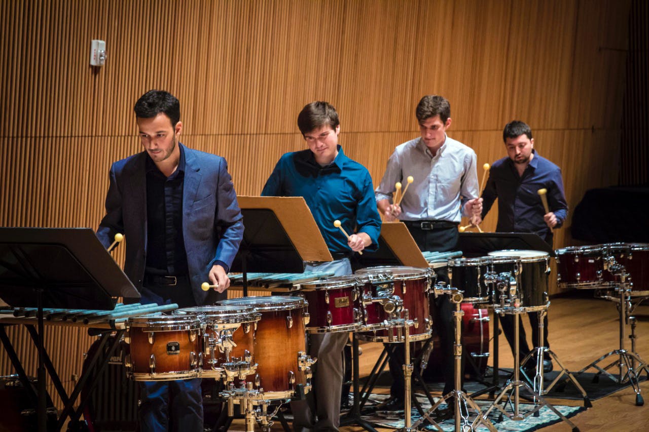 Members of Sandbox Percussion performing in 2014. The group will perform "Seven Pillars," a piece composed by USC alumn, Andy Akiho, on Sept. 9 at 7:30 p.m. in the School of Music Recital Hall.