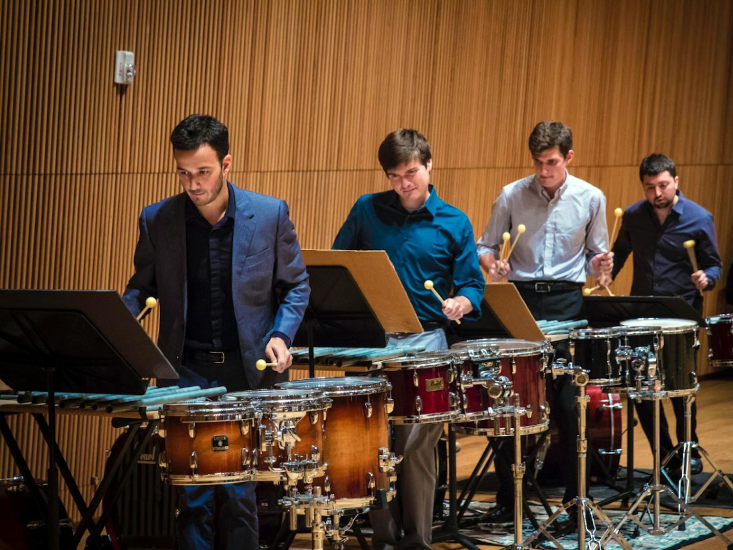 Members of Sandbox Percussion performing in 2014. The group will perform "Seven Pillars," a piece composed by USC alumn, Andy Akiho, on Sept. 9 at 7:30 p.m. in the School of Music Recital Hall.