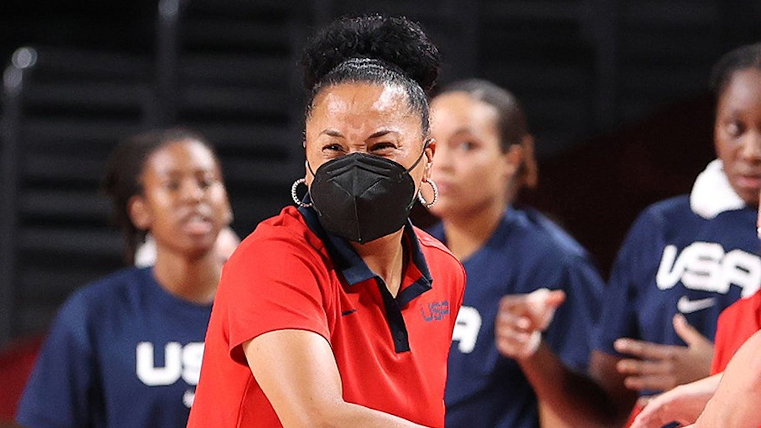 Head coach Dawn Staley of Team United States reacts against France during the first half of a Women's Basketball Preliminary Round Group B game on day 10 of the Tokyo 2020 Olympic Games at Saitama Super Arena on Monday, Aug. 2, 2021, in Saitama, Japan.