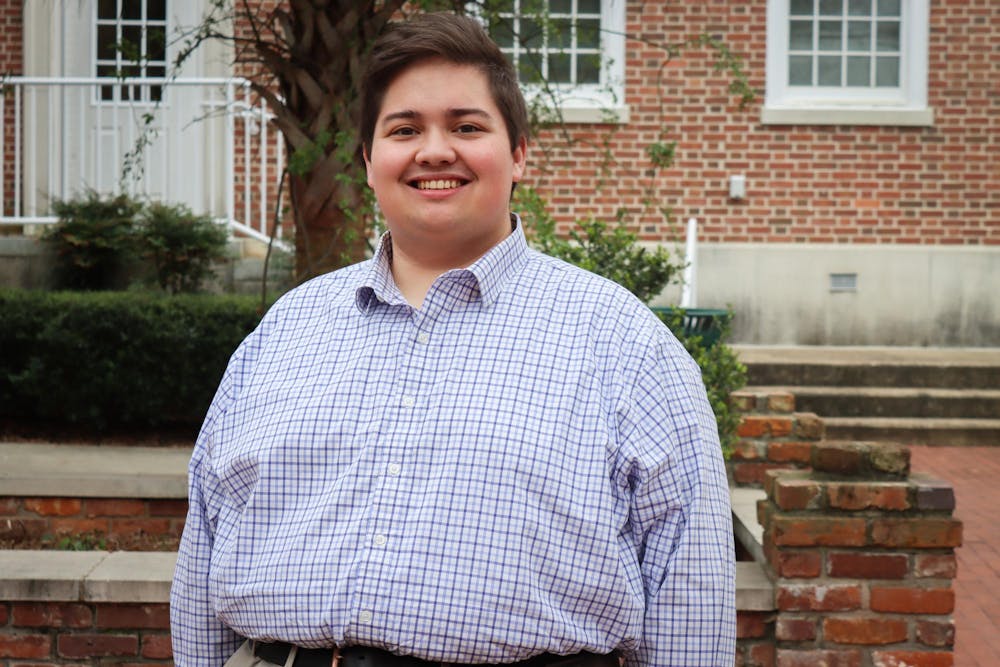 <p>Jacob Vaught, the candidate for study body treasurer, stands outside of 鶹С򽴫ý's School of Journalism and Mass Communications on Feb. 9, 2024. Vaught is hoping to help influence change in the way finances are perceived by the student body.</p>