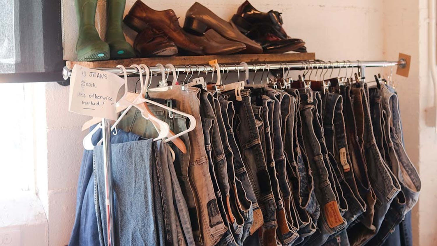A rack of jeans for sale at NoMa Warehouse on July 19, 2022. NoMa Warehouse is located at 2222 Sumter St.