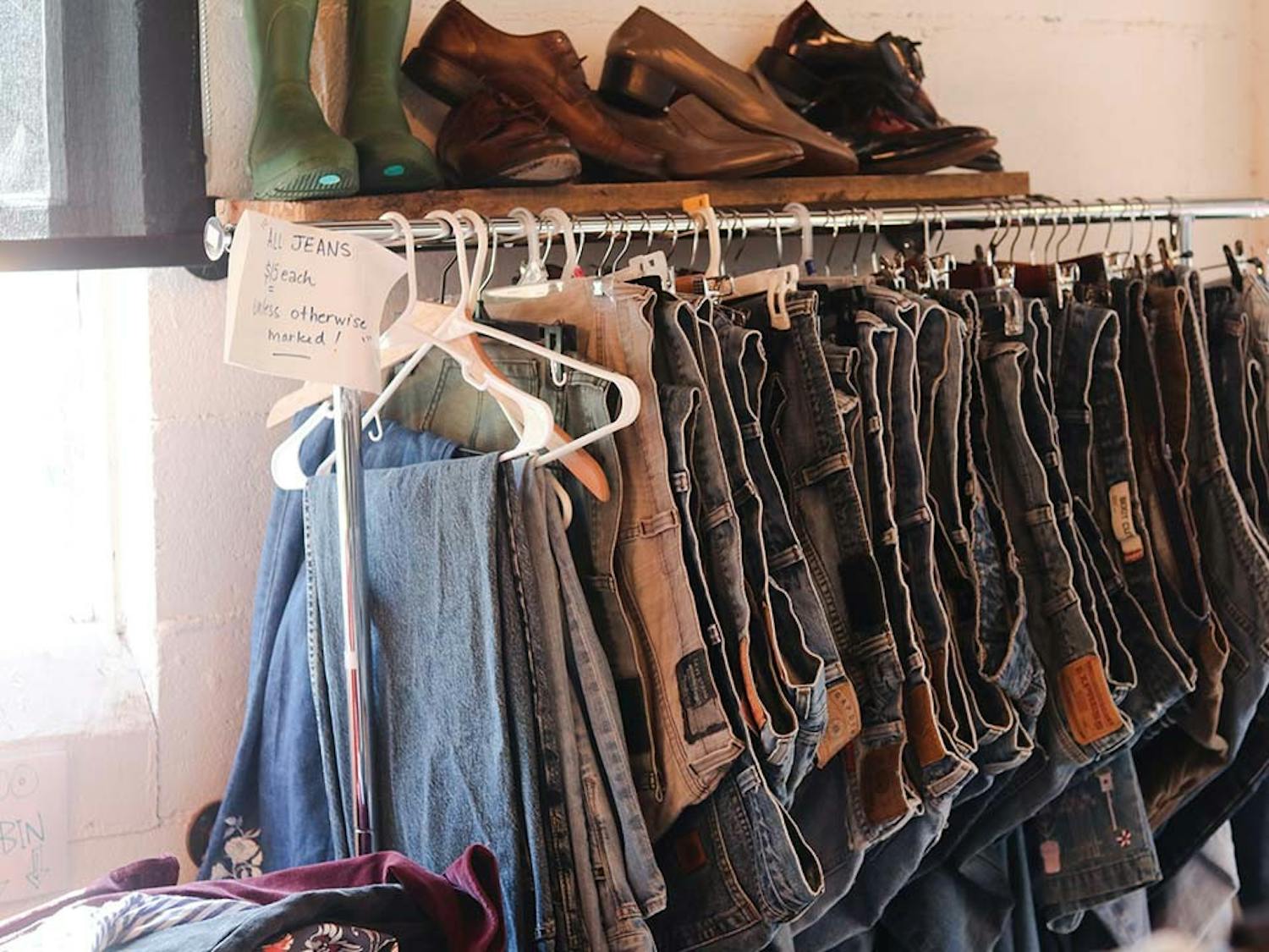 A rack of jeans for sale at NoMa Warehouse on July 19, 2022. NoMa Warehouse is located at 2222 Sumter St.