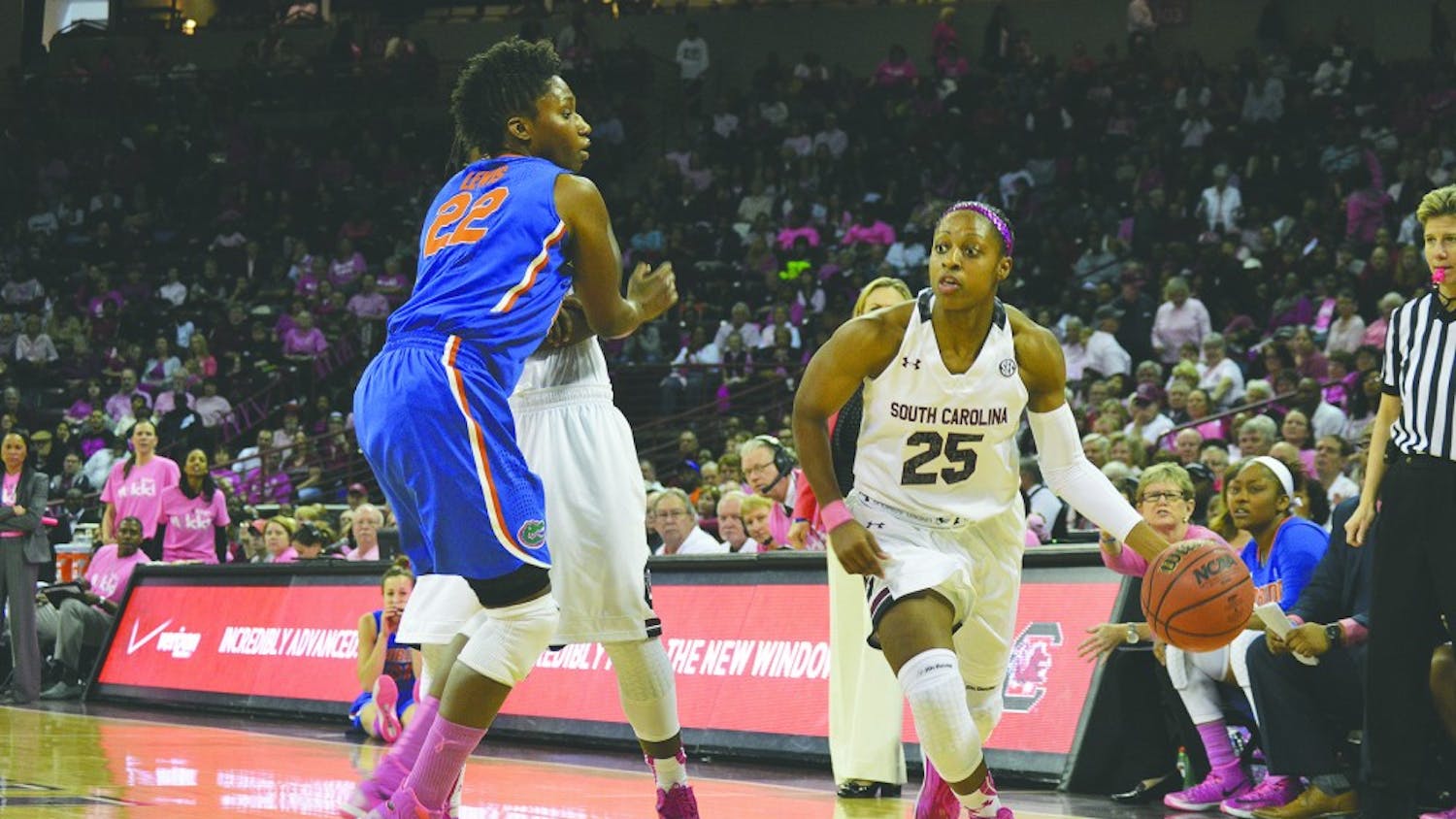	Sophomore guard Tiffany Mitchell scored a team-high 20 points in the Sunday’s win over the Gators. She leads the Gamecocks in scoring, averaging 15.3 points per game.
