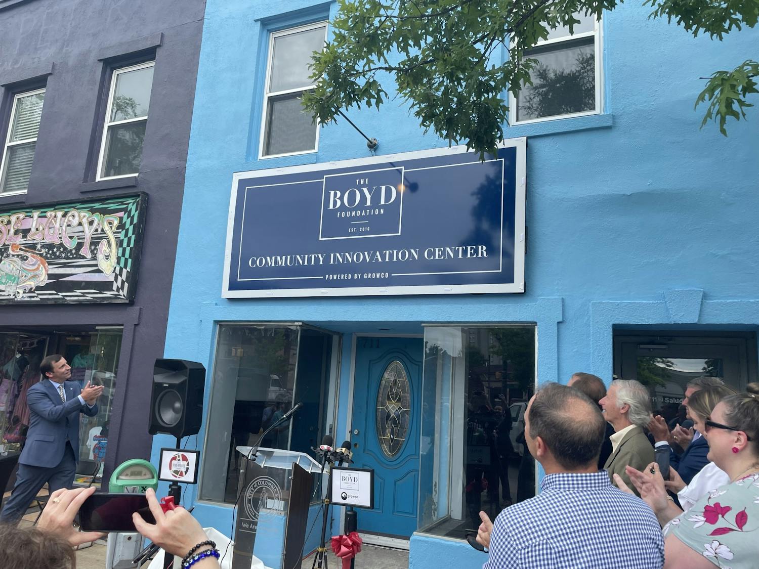 A picture of the sign for the new Boyd Community Innovation Center on July 12, 2022. The center was created to help entrepreneurs seek advice for their small business and to build community.