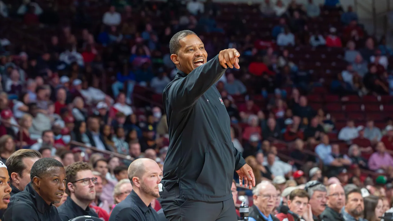 FILE — First-year head coach Lamont Paris provides feedback to his team during the second half of the South Carolina men’s basketball season opener. The team defeated the SC State Bulldogs 80-77 on Nov. 8, 2022. Paris’ record for the 2019-22 seasons was 65-28 as head coach.