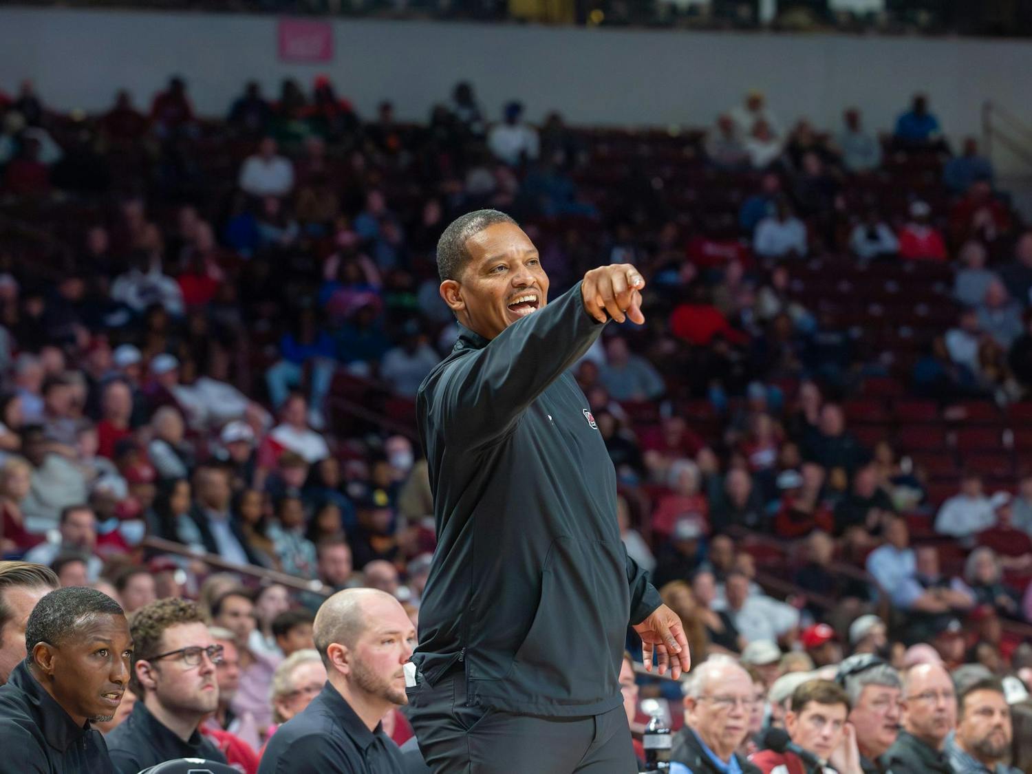 FILE — First-year head coach Lamont Paris provides feedback to his team during the second half of the South Carolina men’s basketball season opener. The team defeated the SC State Bulldogs 80-77 on Nov. 8, 2022. Paris’ record for the 2019-22 seasons was 65-28 as head coach.