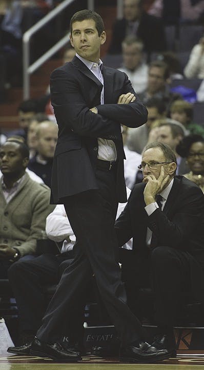 Boston Celtics head coach Brad Stevens on the side court  during the first half of their game against the Washington Wizards played at the Verizon Center in Washington, Wednesday, Jan. 22, 2014.  (Harry E. Walker/MCT)