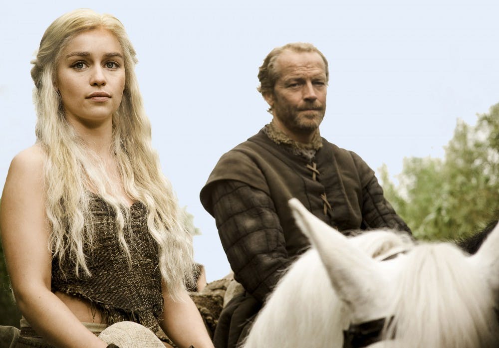 Equestrians make saddling up look effortless, but an hour on horseback actually provides a leg-toning, calorie-torching workout. Here, &quot;Game of Thrones&quot; cast members Emilia Clarke, left, and Iain Glen, astride their steeds. (Courtesy of Helen Sloan/MCT/)