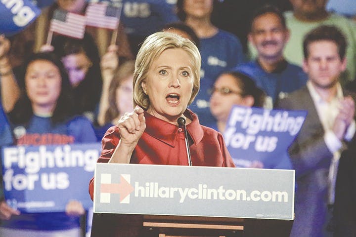 Democratic presidential candidate Hillary Clinton speaks after winning the Nevada caucuses at a rally at Caesars Palace in Las Vegas on Saturday, Feb. 20, 2016. (Irfan Khan/Los Angeles Times/TNS)