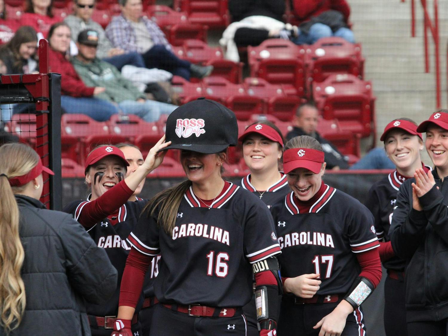 Junior infielder Arianna Rodi celebrates her home run in game against Fordham on Feb. 22, 2025, at Beckham Field. Rodi hit a solo shot out of the stadium in the bottom of the first, putting the Gamecocks on the board.
