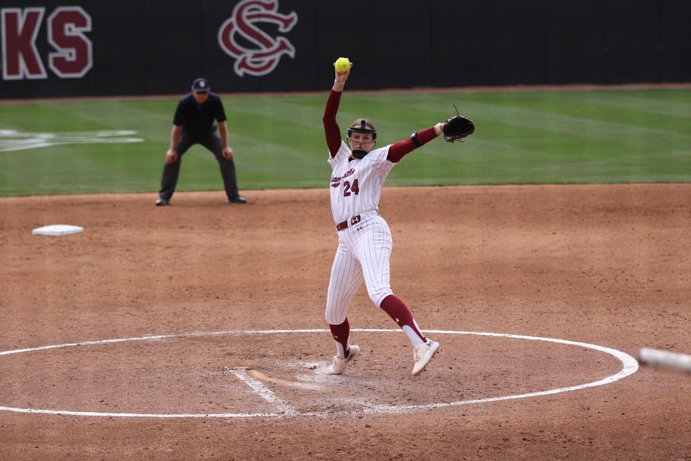 <p>FILE — Junior pitcher Nealy Lamb pitches in-game against Texas on March 8, 2026, at Beckham Field. The Gamecocks run-ruled the Georgia Southern Eagles 13-3.</p>