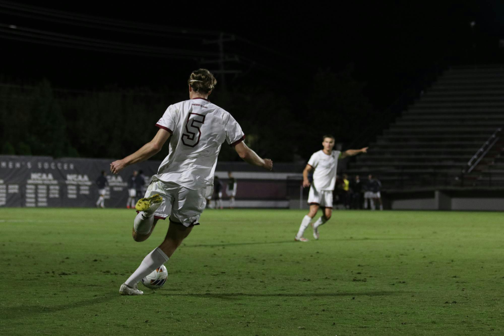 South Carolina senior defender William Nilsson kicking the ball in the match against Coastal Carolina on Oct. 26, 2025. Nilsson hit a season high, playing 90 minutes in the game.