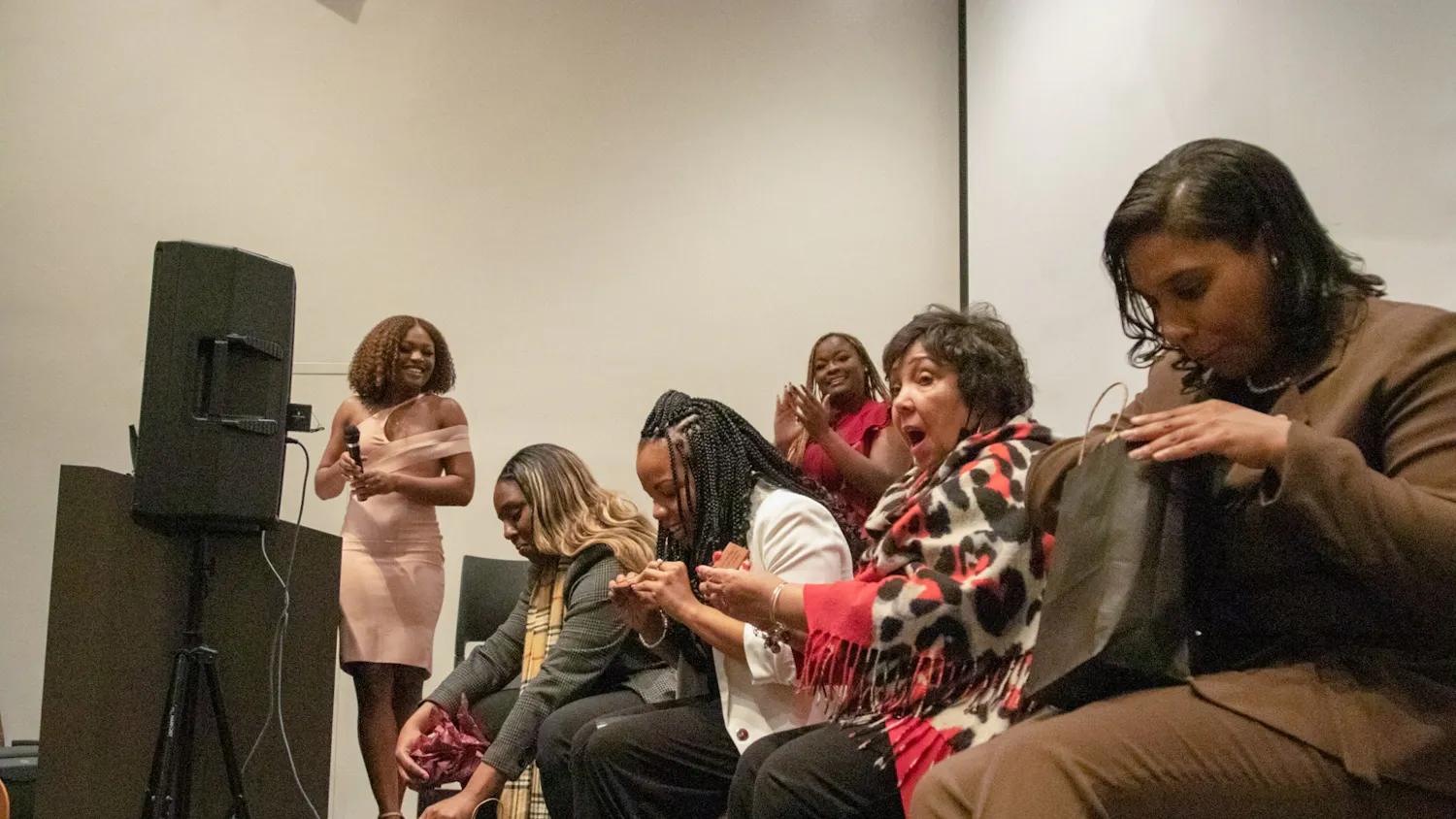 Four women interviewed for the "Backbone" film are presented with small bricks after leading a panel sharing their experiences at USC. Before leaving, fourth-year marketing and management student Hannah White, who led the team in creating the film, announced all the women interviewed in the film will be given a brick on the Horseshoe.