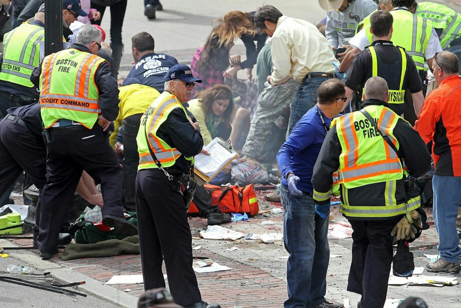 	Two bombs exploded near the finish line of the Boston Marathon Monday afternoon, killing two and injuring more than 130.