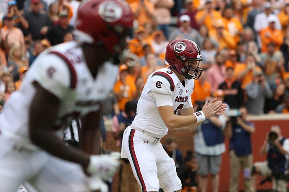 Sophomore quarterback Ryan Hilinski waits for the snap against Tennessee on Oct. 26, 2019.  Hilinski entered the transfer portal Wednesday.