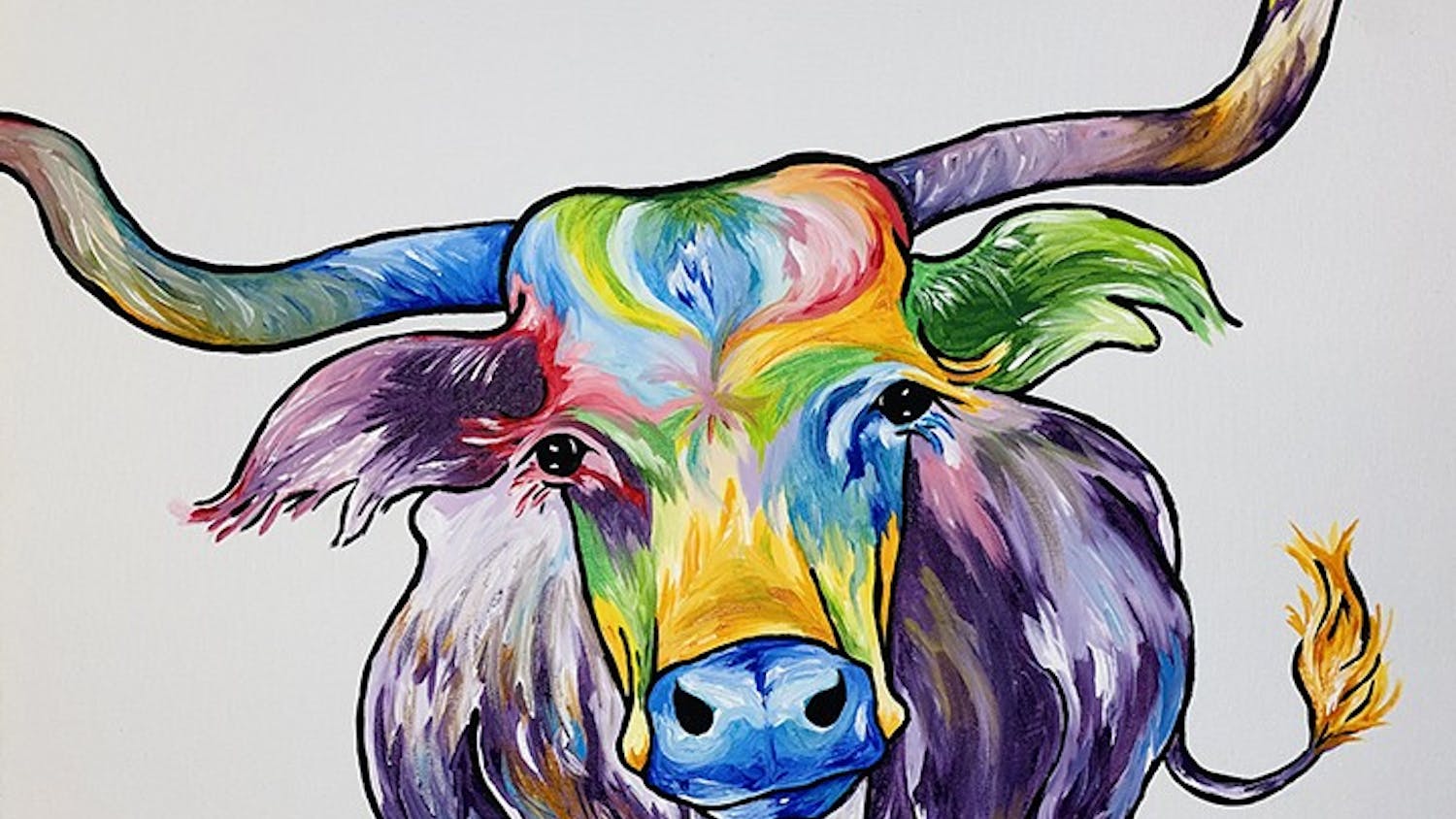 One of Jennings many projects depicts a bull made up of many bright colors.