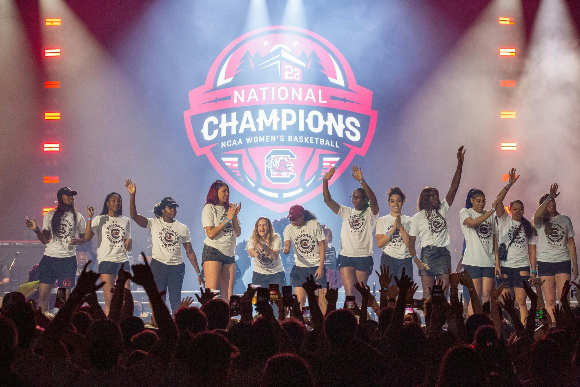 The South Carolina women’s basketball team is recognized for their national championship win at the Darius Rucker concert at Colonial Life Arena on April 24, 2022. The concert was held as a celebration for the women's basketball team.