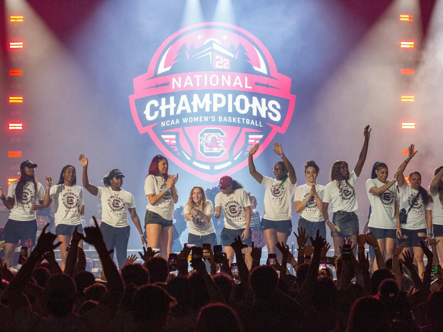 The South Carolina women’s basketball team is recognized for their national championship win at the Darius Rucker concert at Colonial Life Arena on April 24, 2022. The concert was held as a celebration for the women's basketball team.