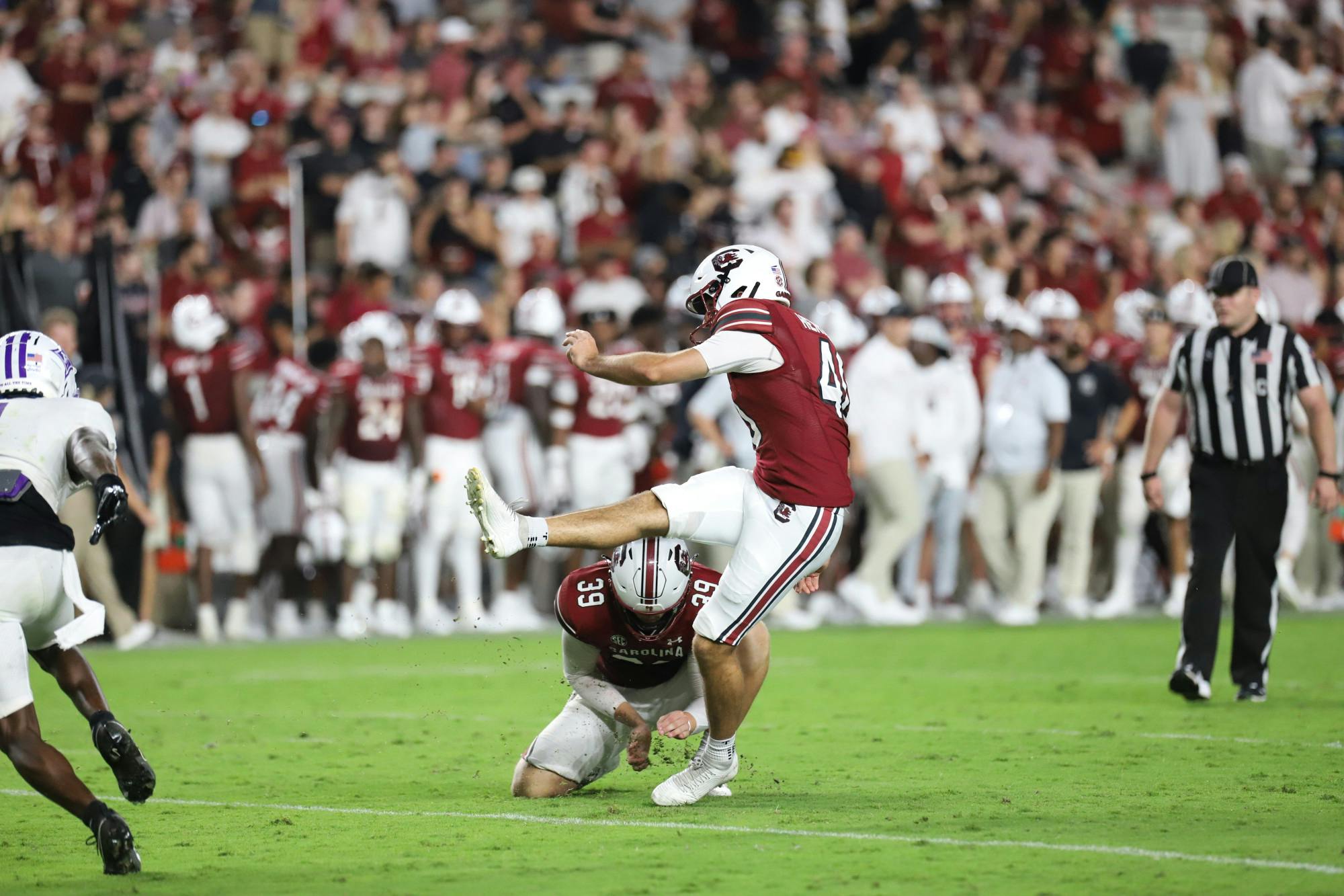 Redshirt senior placekicker Alex Herrera converts on his first extra point attempt of the year after a South Carolina touchdown in the second half of the game. South Carolina defeated Furman 47-21 in its first home game of the season.