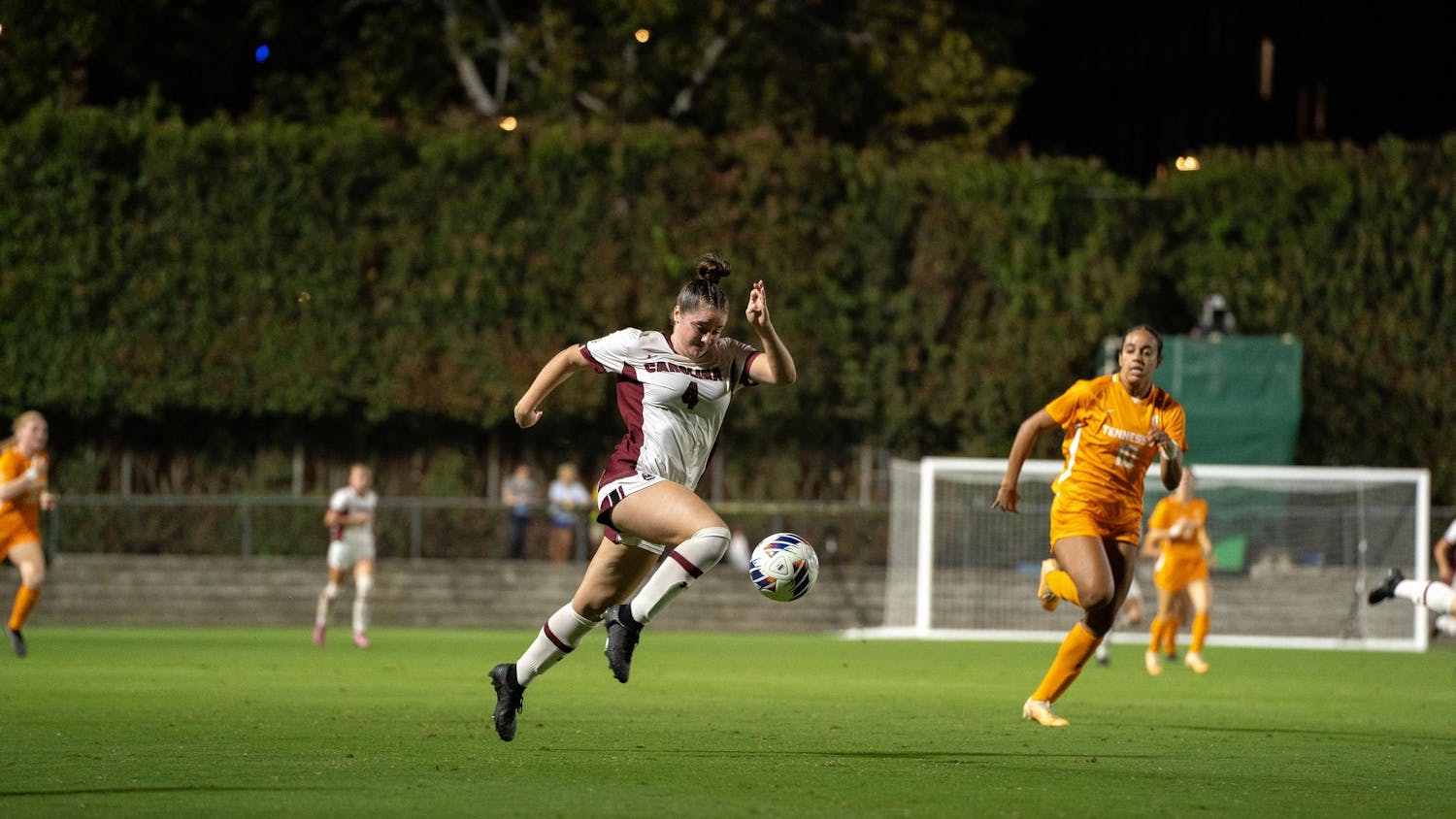 Sophomore forward Shae O'Rourke sprints down the sideline. The Gamecocks drew 1-1 with the visiting Tennessee Volunteers.