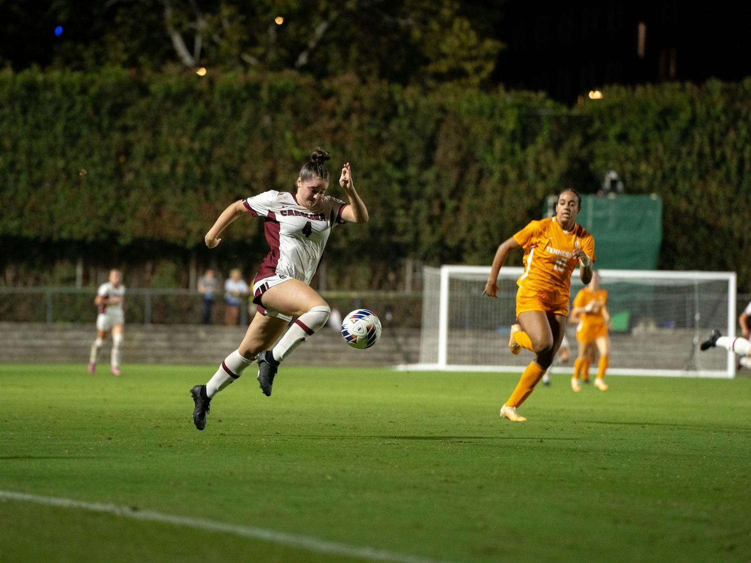 Sophomore forward Shae O'Rourke sprints down the sideline. The Gamecocks drew 1-1 with the visiting Tennessee Volunteers.