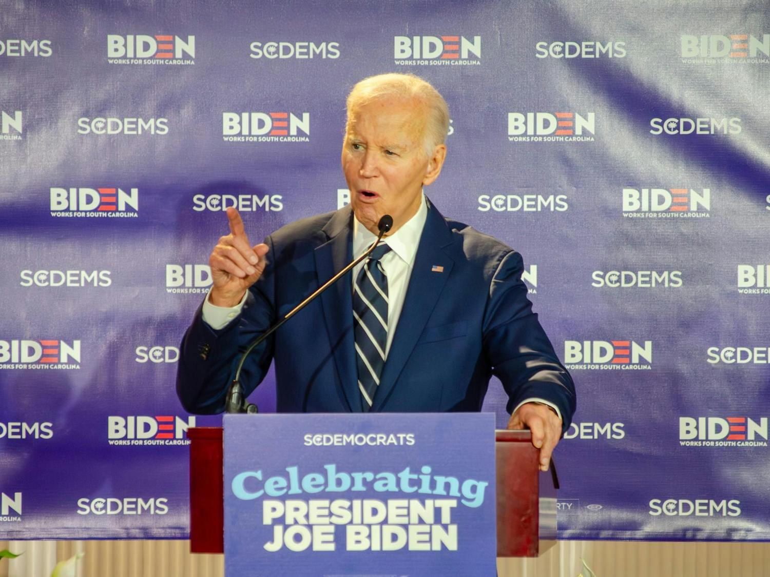 Former President Joe Biden touts the recent successes of his party at an event held in his honor at the Columbia Museum of Art at 1515 Main St., Columbia, South Carolina, on Feb. 27, 2026. The Democratic Party has been successful in many off-year elections since President Donald Trump’s return to office.