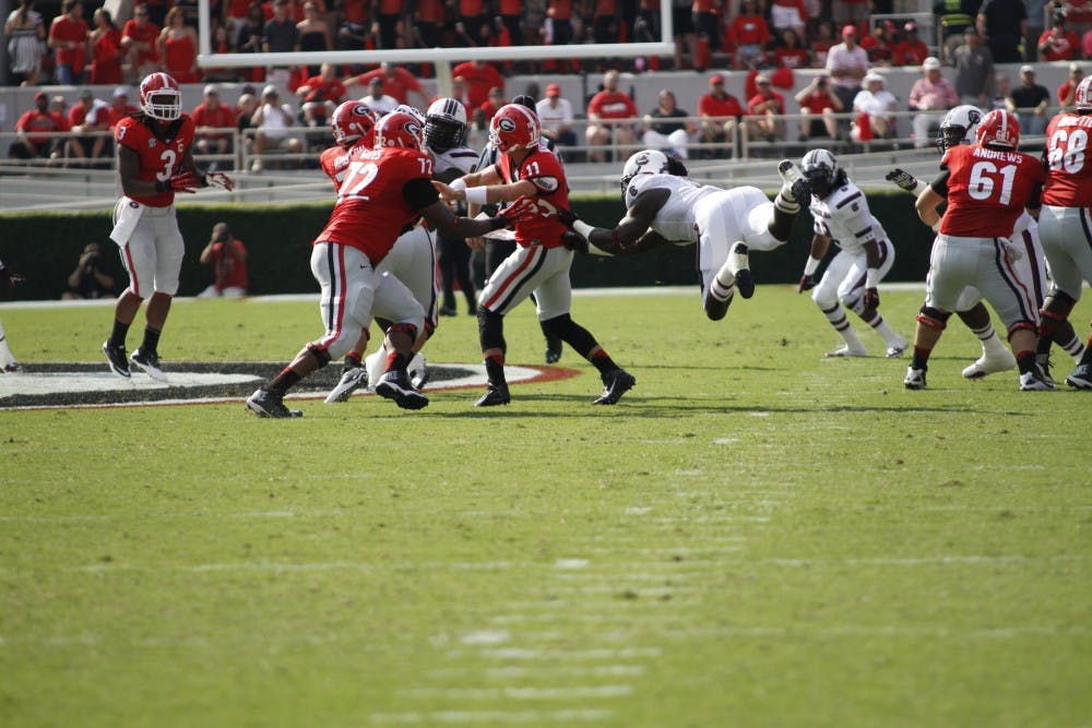 	Clowney barely misses a sack against Georgia QB Aaron Murray.
