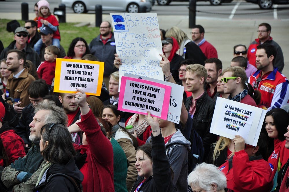 Citizens of South Carolina and North Carolina protest Proposition 8 and the Defense of Marriage Act, which are both being challenges in the Supreme Court starting this week.