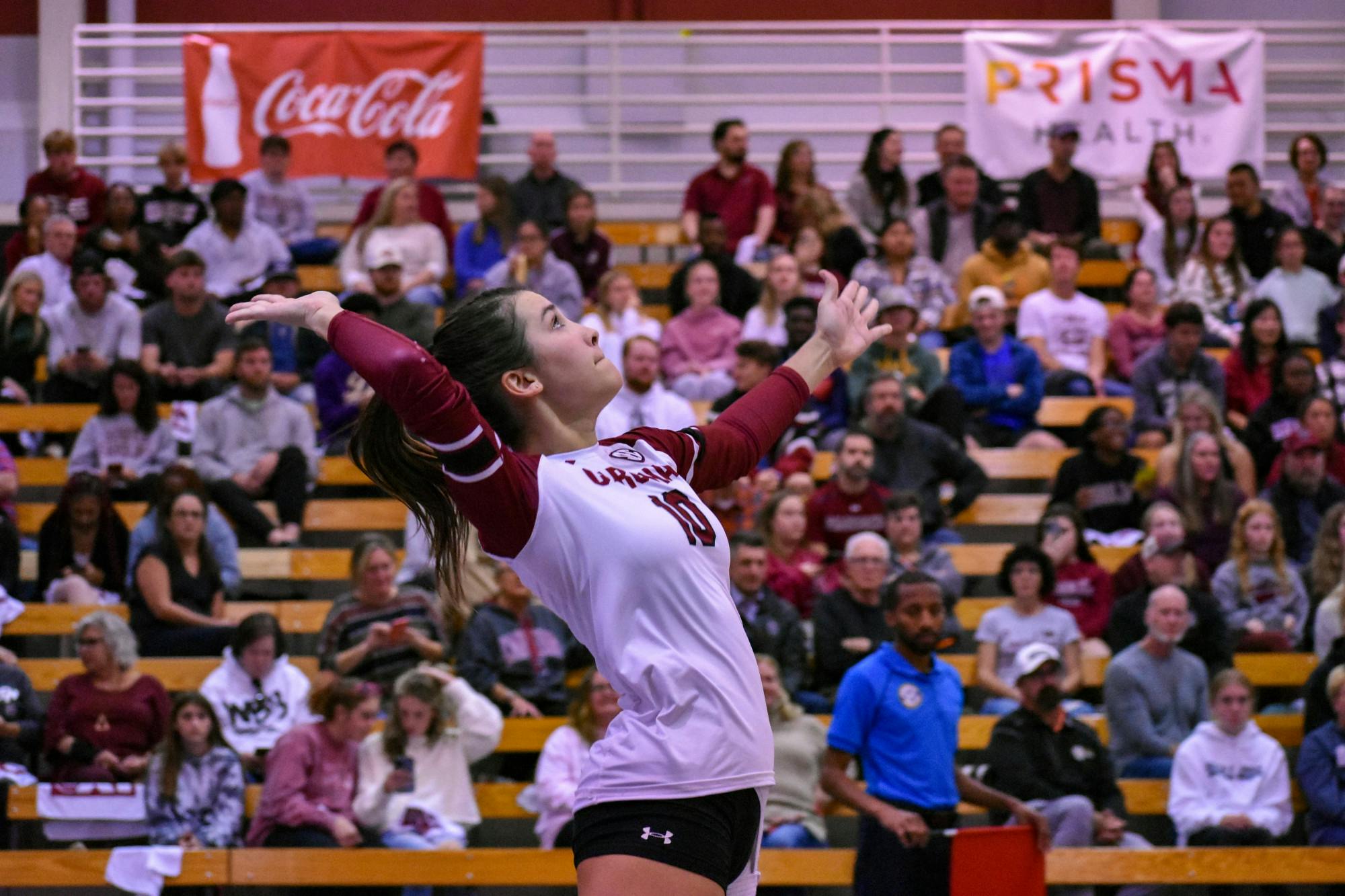 The South Carolina volleyball team battled Mississippi State Wednesday night Oct. 19, 2022, in a back-and-forth bout that ended with a win for Carolina. South Carolina defeated Mississippi State 3-2. &nbsp;The&nbsp;South Carolina volleyball team rallied in the fifth set after beginning the match 2-0 to defeat Mississippi State. Despite trouble with offense errors, the Gamecocks improve to 4-4 in the SEC. Photos captured by Hannah Flint | The Daily Gamecock.