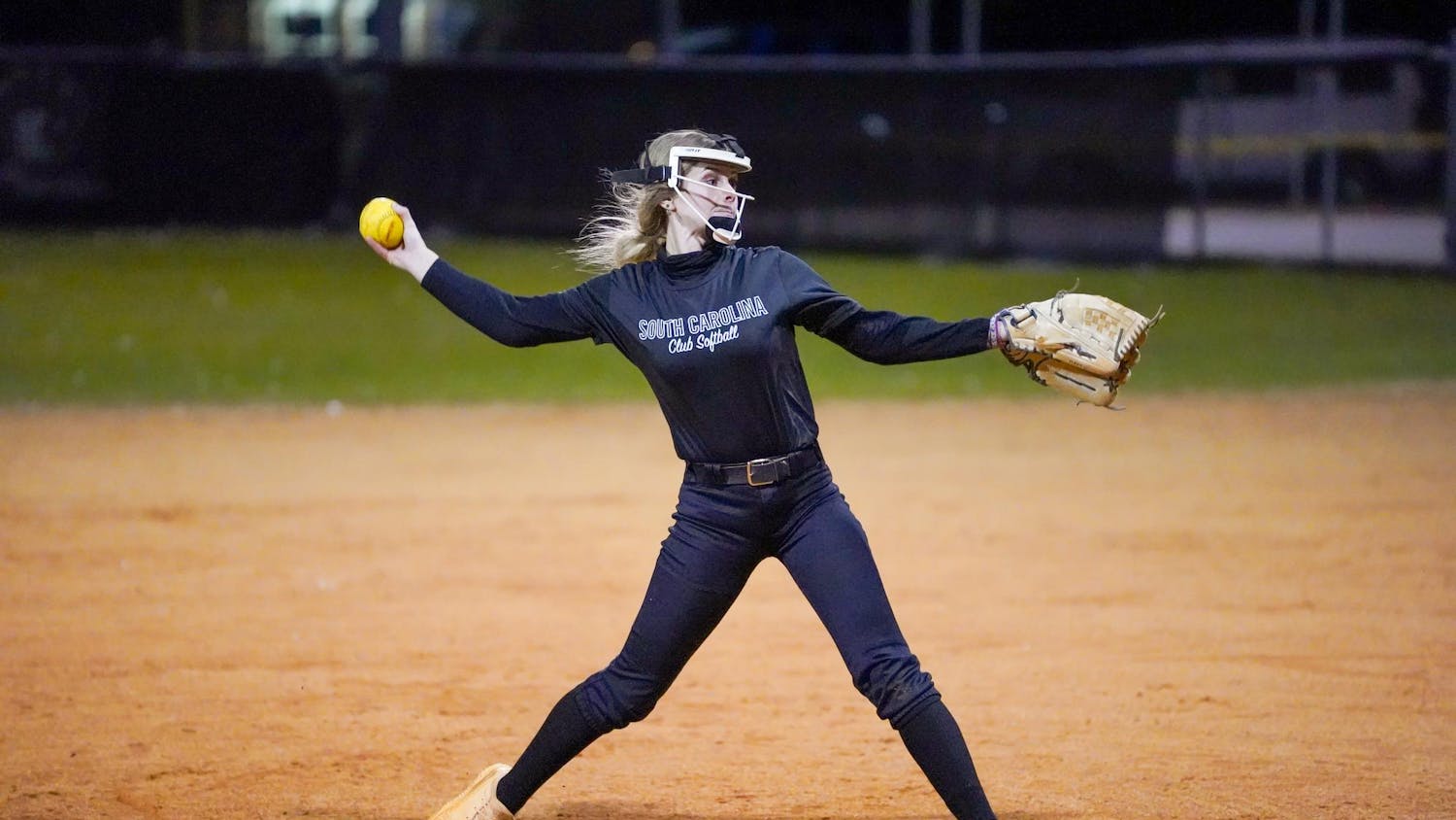 Fourth-year art education student Mary Esterak pitches at Brookland Cayce High School as the Gamecocks compete in a team scrimmage on Jan. 22, 2024. Esterak leads the team with 11 hits and has a batting average of .367.