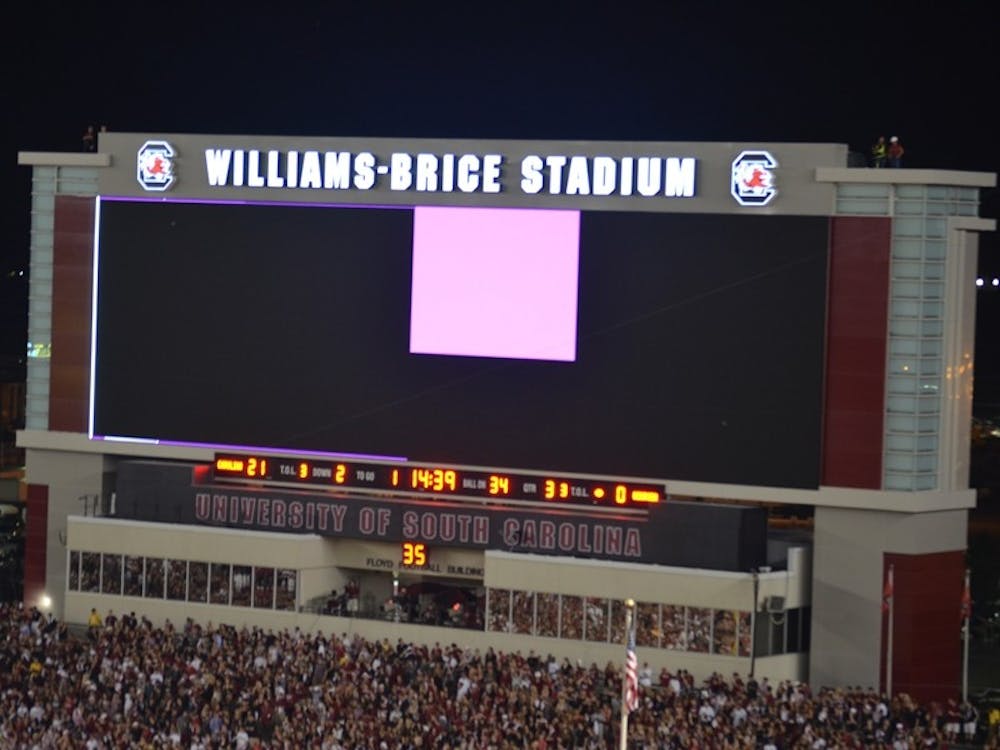 The new $6.5-million Williams-Brice video board goes dark during the Georgia game.