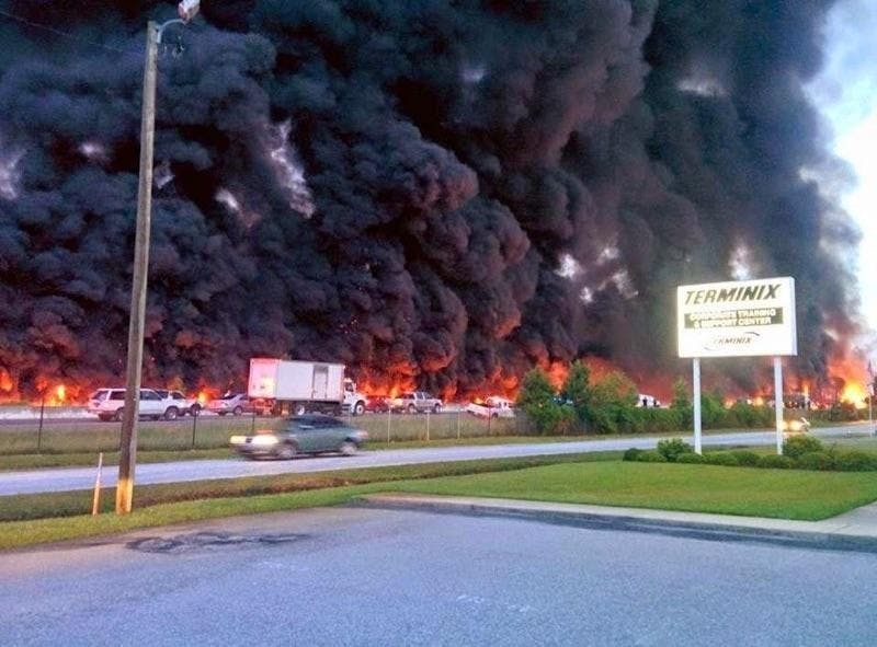 Heat from the blaze warped the asphalt along one section of interstate to a point requiring a complete resurfacing.