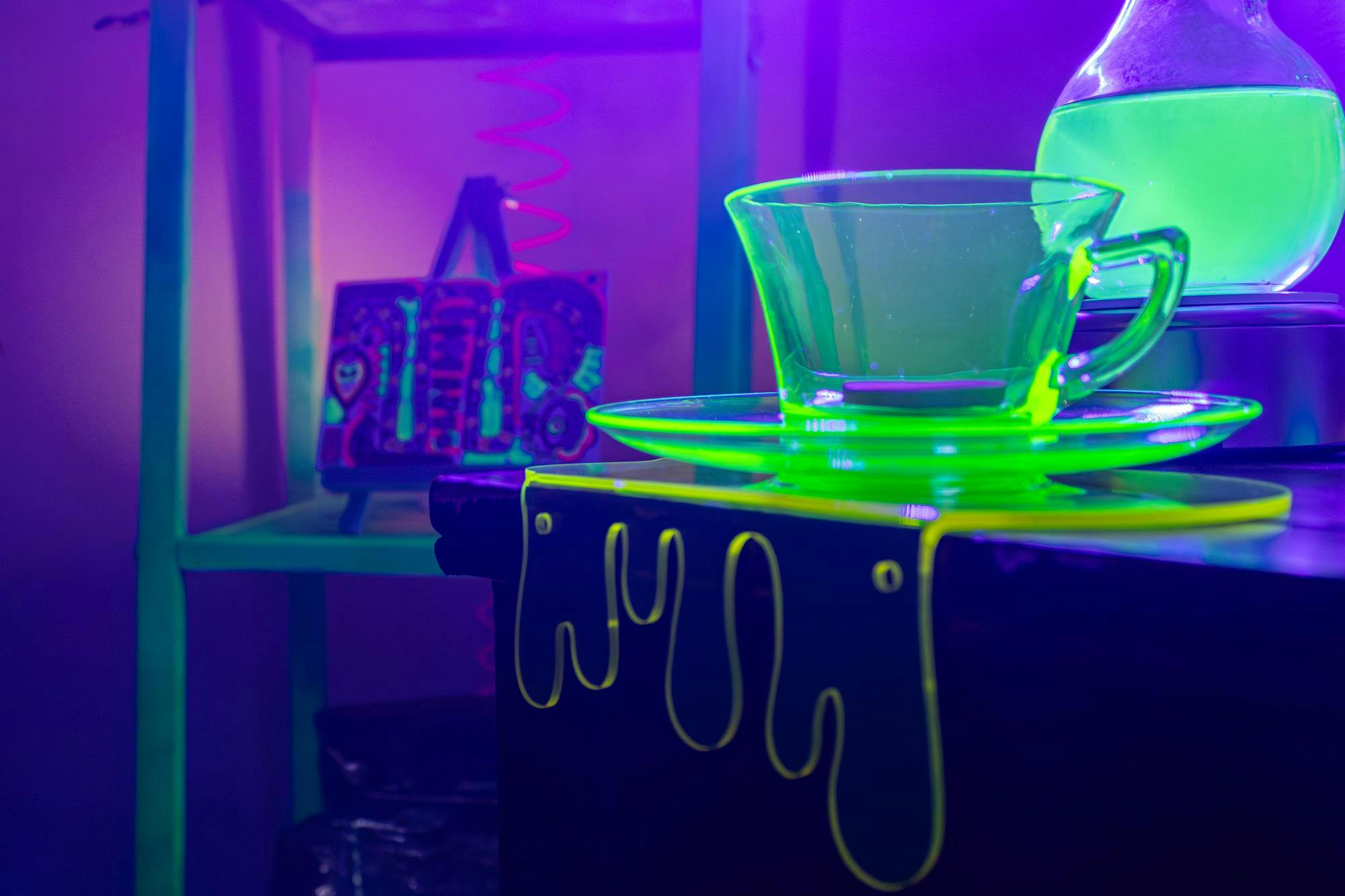 Jackie Bobo presented her Happy Spooky Soirée, an immersive art installation, at the Taylor Street Garage Studio on Feb. 5, 2026. The room was full of fun props and furniture such as this oozing teacup.