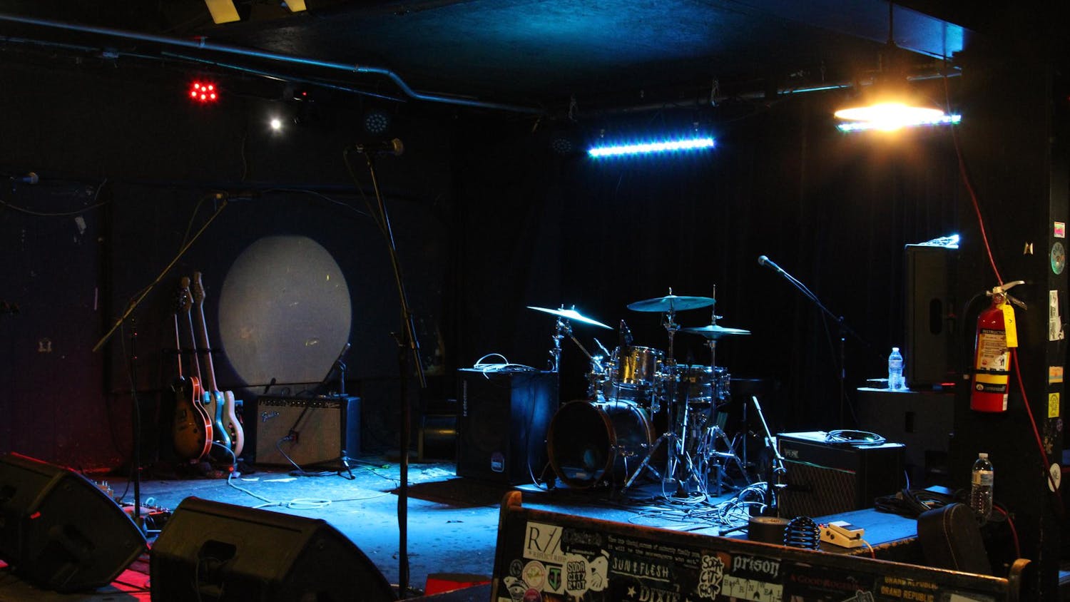 A drum set sits on the stage on the inside of New Brookland Tavern on Sept. 4, 2023. New Brookland Tavern is a popular music venue in West Columbia.