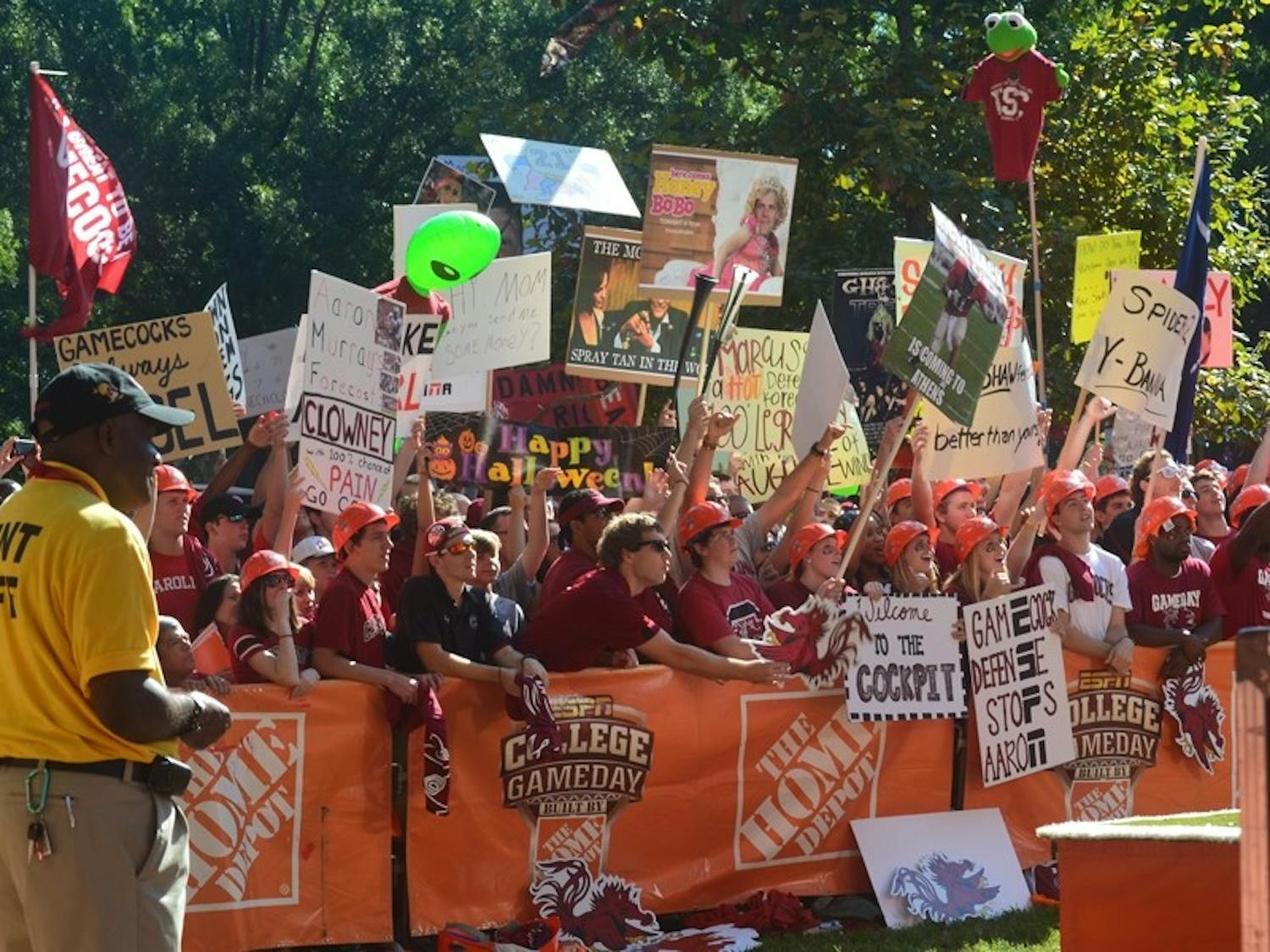 Fans arrived early and cheered often Friday night and Saturday morning as ESPN’s College GameDay broadcast live from the Horseshoe before the Gamecocks’ victory over Georgia.