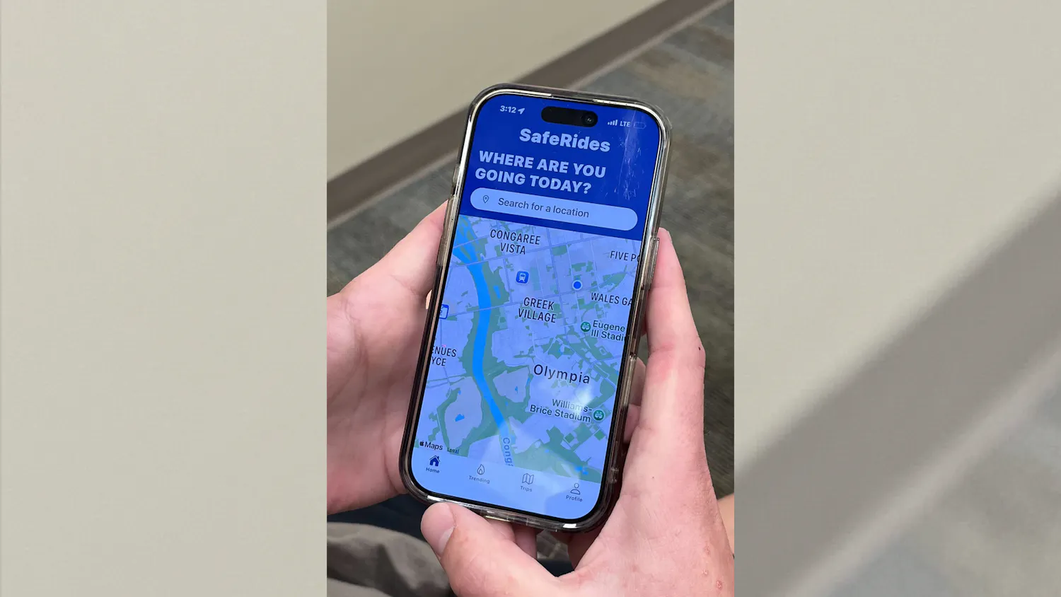 For requesting a ride, students can enter their current location and where they would like to go through the SafeRides Rider app. Once requested, the app will show the total for the trip.