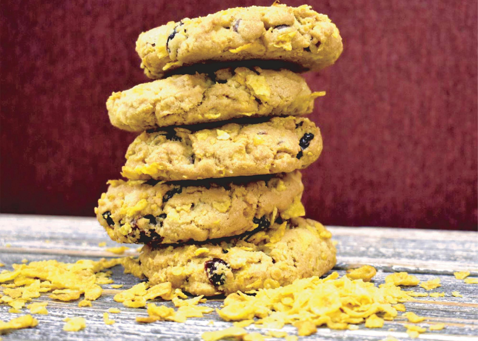 Closeup of Carolina Food Company's "Cocky Cookie" from last year, the cookie is a Gamecock inspired treat composed of chocolate chips, red Craisins and cornflakes. Carolina Food Company has elevated its culinary program and offering new and tasty additions to their menu like their signature cookie.