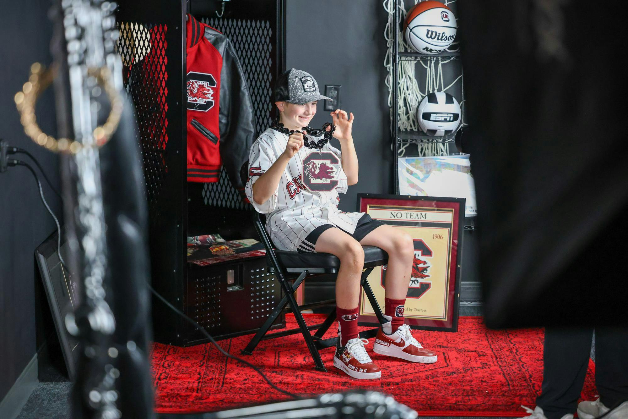 Lexington resident Gabriel Lyons poses for a media style photo shoot at Williams-Brice Stadium on April 25, 2026. After the shoots, Gabriel headed to Founders Park where he threw out the ceremonial first pitch.