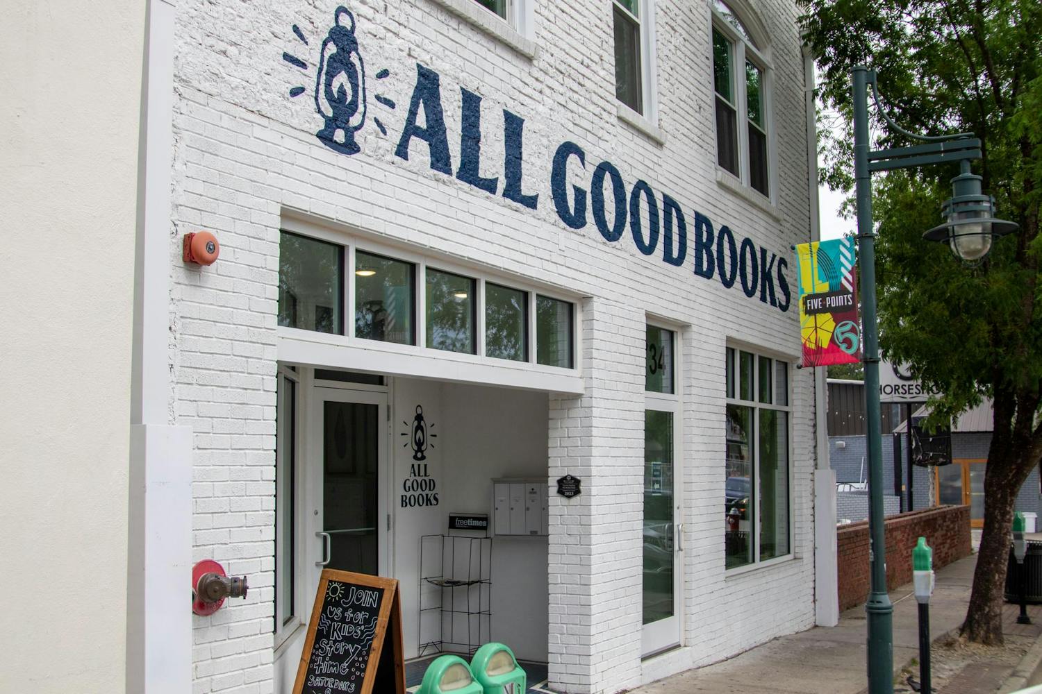 The outside of All Good Books in Five Points on June 30, 2024. All Good Books opened in 2023 and is located at 734 Harden Street.